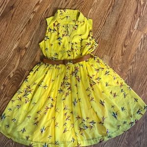 EUC for and flair yellow hummingbird dress